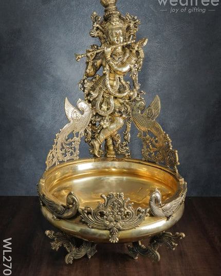 Brass Antique Krishna Urli - Wl2708