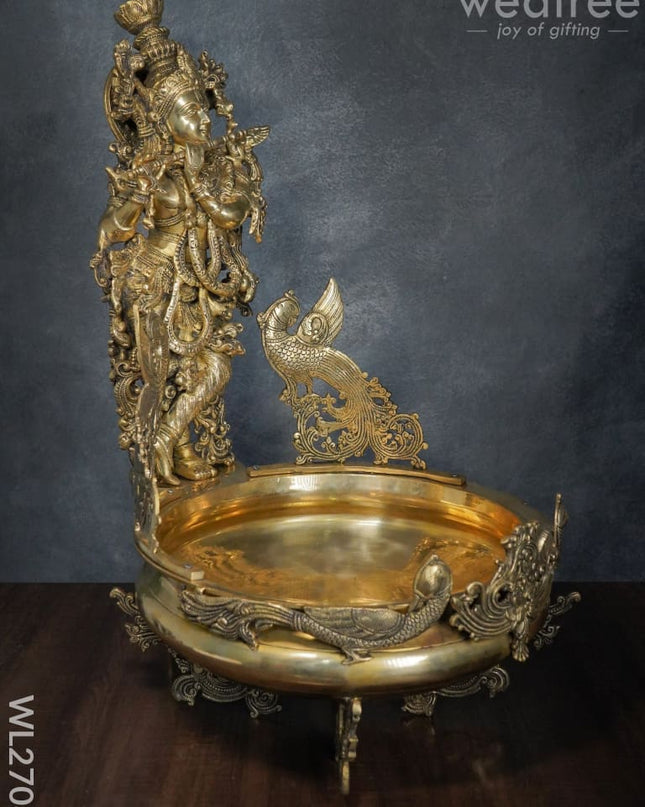 Brass Antique Krishna Urli - Wl2708