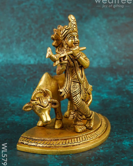 Brass Krishna with Cow - 5 inch - WL5790 - Brass Figurines