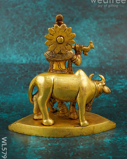 Brass Krishna with Cow - 5 inch - WL5790 - Brass Figurines