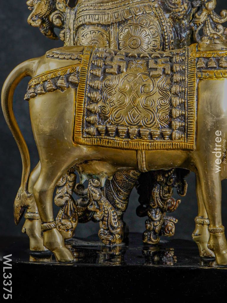 Brass Krishna With Cow - Black Antique Finish Wl3375 Figurines