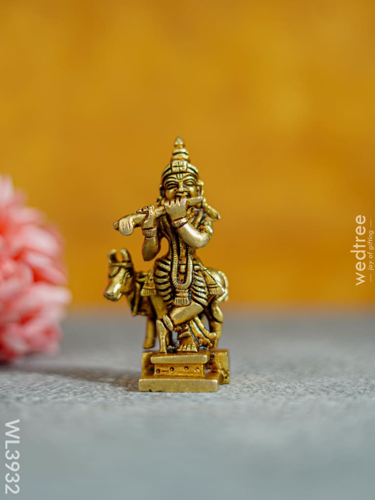 Brass Krishna With Cow - Wl3932 Figurines