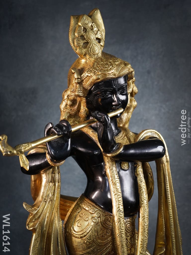 Brass Krishna With Peacock - Wl1614 Figurines