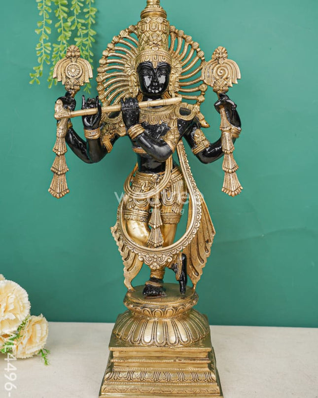 Brass Krishna With Shank Chakra - Wl4496 Figurines
