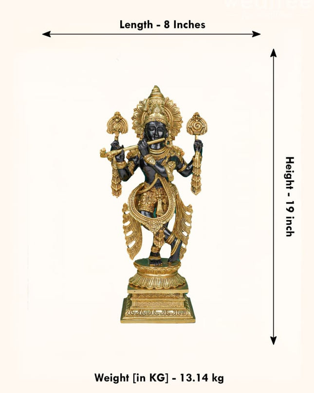 Brass Krishna With Shank Chakra - Wl4496 Figurines