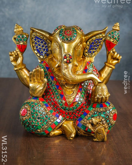 Brass Laddu Ganesha With Stone Work - Wl3152 1 Figurines
