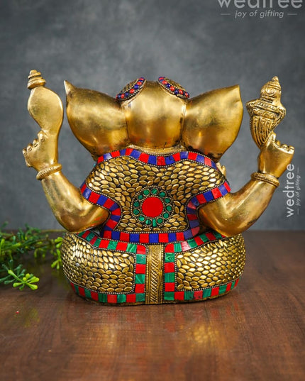 Brass Laddu Ganesha With Stone Work - Wl3152 Figurines