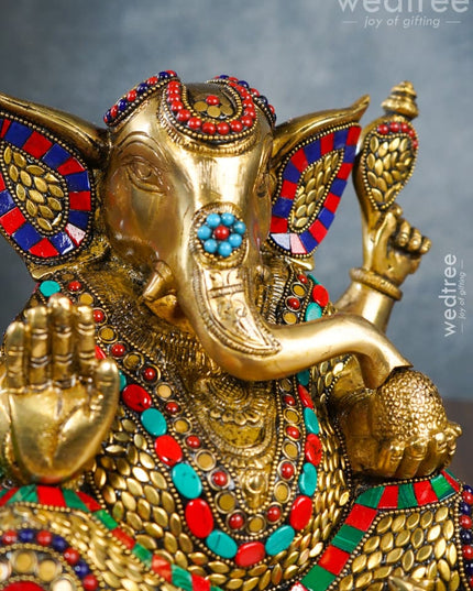 Brass Laddu Ganesha With Stone Work - Wl3152 Figurines