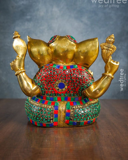 Brass Laddu Ganesha With Stone Work - Wl3152 Figurines