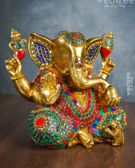 Brass Laddu Ganesha With Stone Work - Wl3152 Figurines