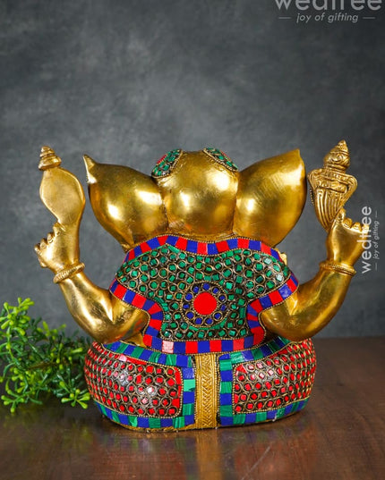 Brass Laddu Ganesha With Stone Work - Wl3152 Figurines