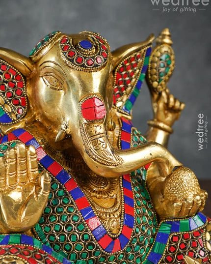 Brass Laddu Ganesha With Stone Work - Wl3152 Figurines