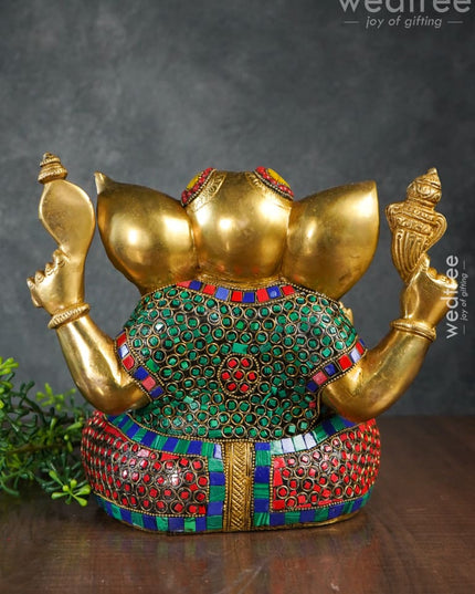 Brass Laddu Ganesha With Stone Work - Wl3152 Figurines