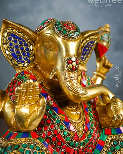 Brass Laddu Ganesha With Stone Work - Wl3152 Figurines
