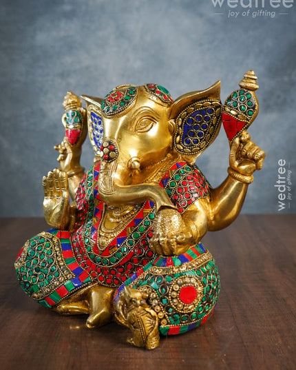 Brass Laddu Ganesha With Stone Work - Wl3152 Figurines