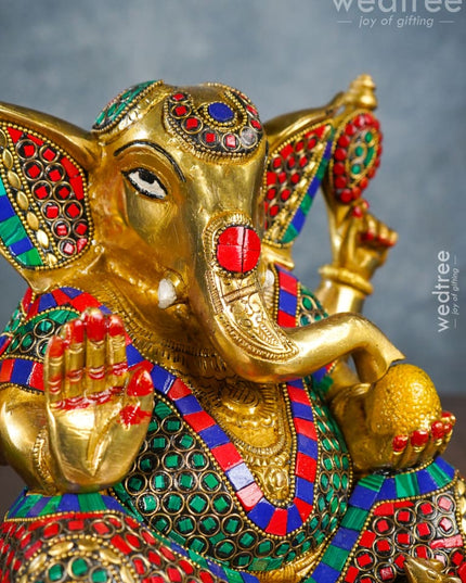 Brass Laddu Ganesha With Stone Work - Wl3152 Figurines