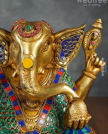 Brass Laddu Ganesha With Stone Work - Wl3152 Figurines