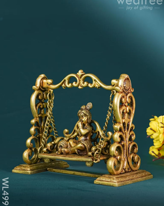 Brass Laddu Gopal on Jhoola - WL4990 Brass Antique