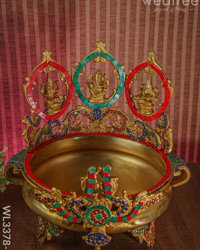 Brass Lakshmi-Ganesh-Saraswathi Urli With Stone Work - Wl3378-2