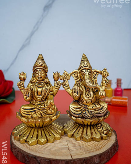 Brass Lakshmi Ganesha Idol - 3 inch - WL5480 - Brass Figurines