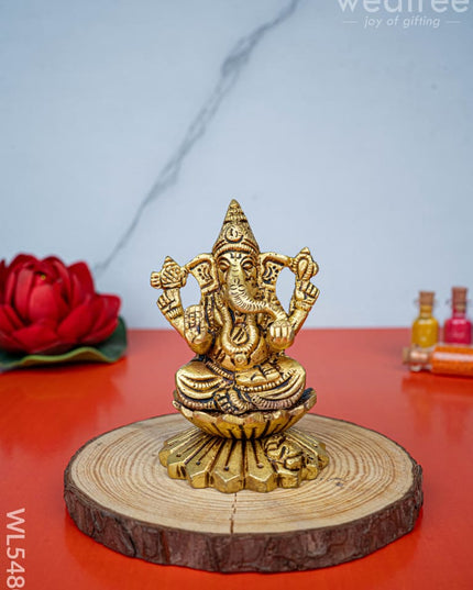 Brass Lakshmi Ganesha Idol - 3 inch - WL5480 - Brass Figurines