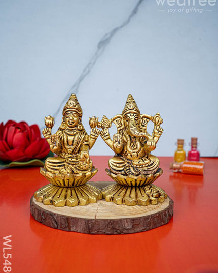 Brass Lakshmi Ganesha Idol - 3 inch - WL5480 - Brass Figurines