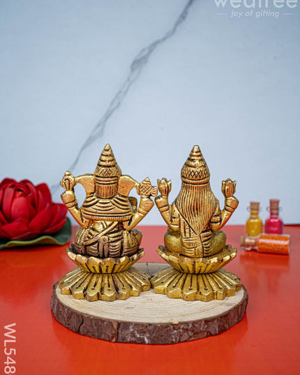 Brass Lakshmi Ganesha Idol - 3 inch - WL5480 - Brass Figurines
