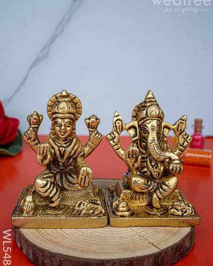 Brass Lakshmi Ganesha Idol - 3 inch - WL5484 - Brass Figurines