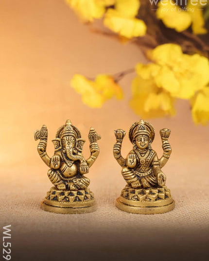 Brass Lakshmi Ganesha Idol - Set of 2 - 3 inch - WL5290 - Brass Figurines