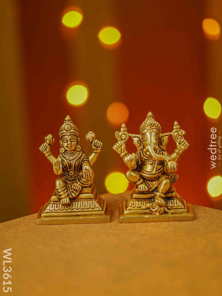 Brass Lakshmi Ganesha Idol - Set Of 2 Wl3615 Figurines