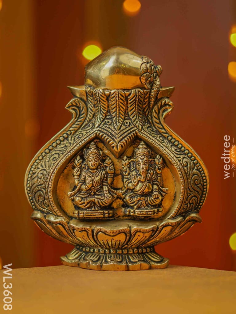 Brass Lakshmi Ganesha Kalash Wall Hanging - Wl3608 Figurines