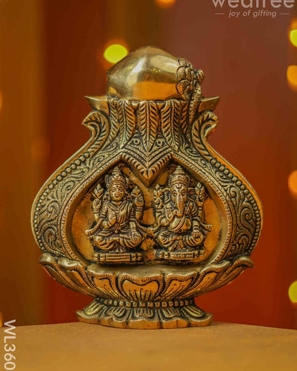 Brass Lakshmi Ganesha Kalash Wall Hanging - Wl3608 Figurines