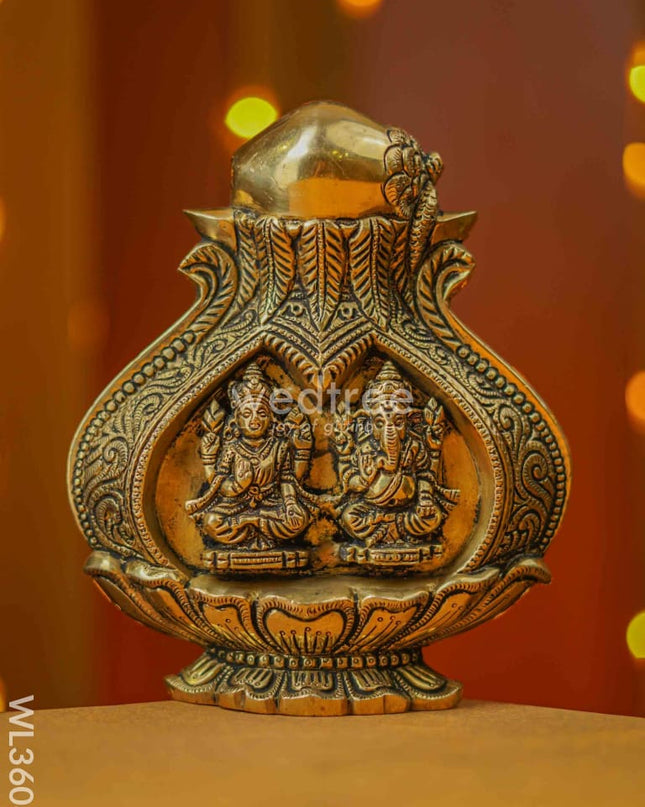 Brass Lakshmi Ganesha Kalash Wall Hanging - Wl3608 Figurines