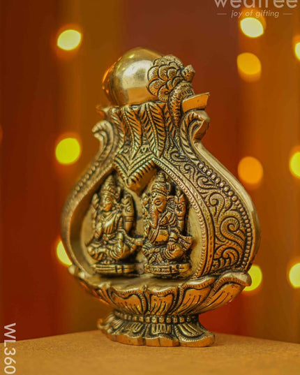 Brass Lakshmi Ganesha Kalash Wall Hanging - Wl3608 Figurines