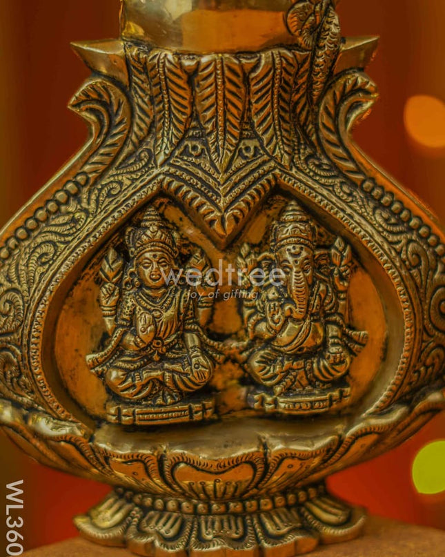 Brass Lakshmi Ganesha Kalash Wall Hanging - Wl3608 Figurines