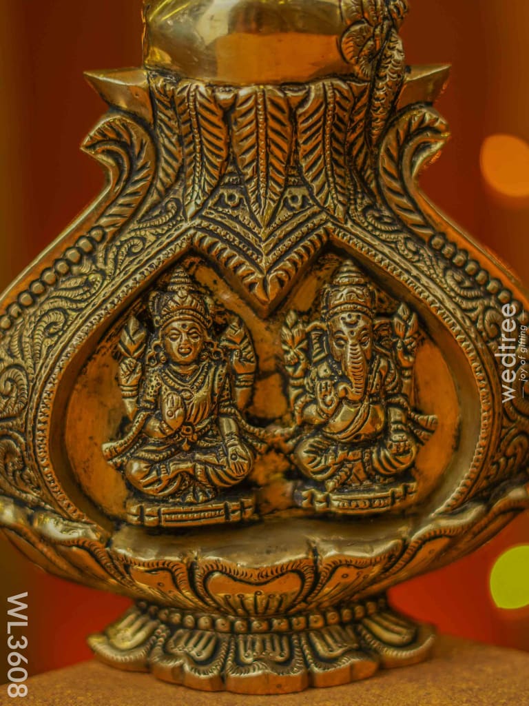 Brass Lakshmi Ganesha Kalash Wall Hanging - Wl3608 Figurines