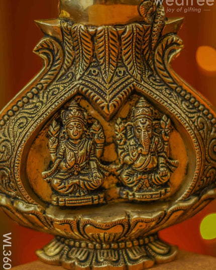 Brass Lakshmi Ganesha Kalash Wall Hanging - Wl3608 Figurines