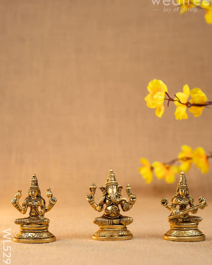 Brass Lakshmi Ganesha Saraswathi Idol - Set of 3 - 4 inch - WL5293 - Brass Figurines