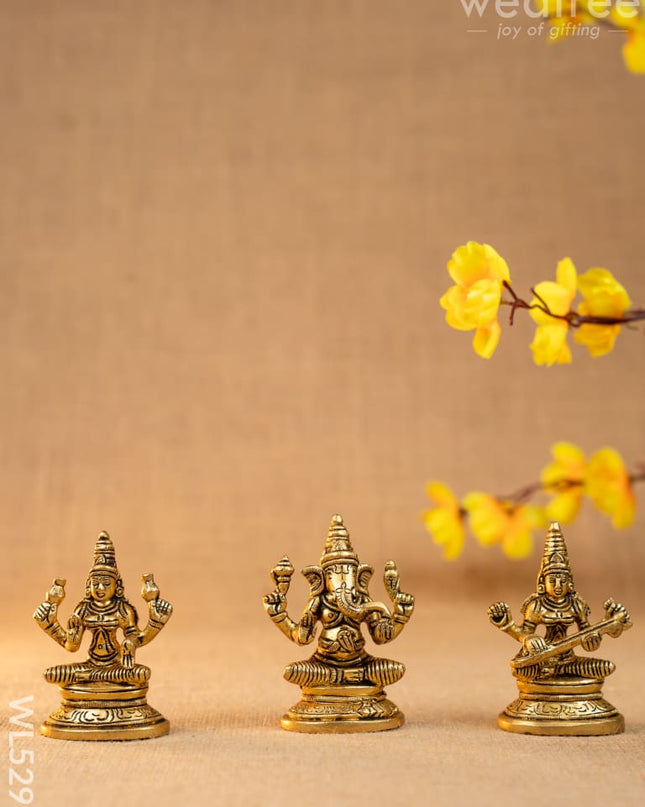 Brass Lakshmi Ganesha Saraswathi Idol - Set of 3 - 4 inch - WL5293 - Brass Figurines