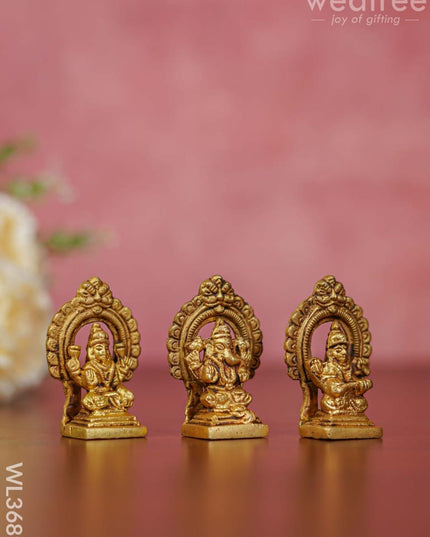 Brass Lakshmi Ganesha Saraswathi Idols In Frame - Set Of 3 Wl3689 Figurines