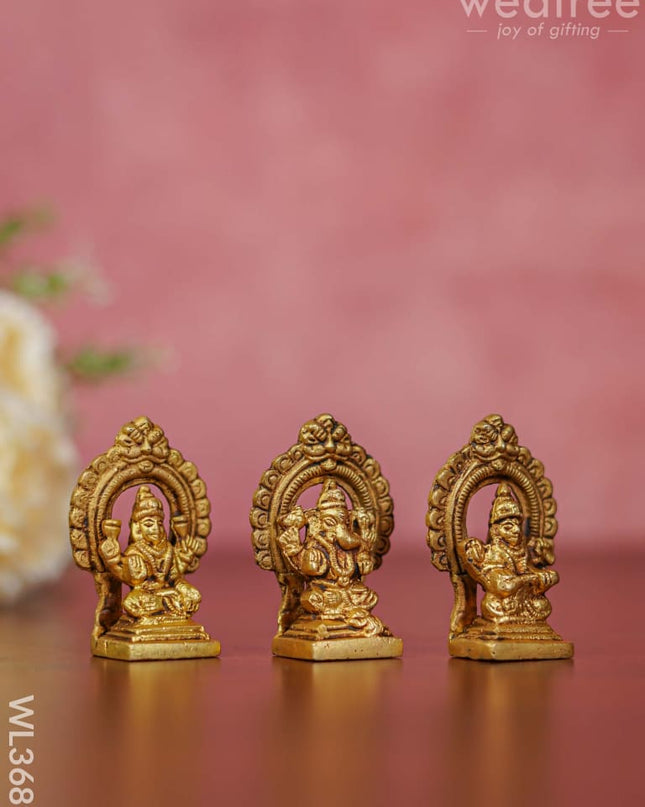 Brass Lakshmi Ganesha Saraswathi Idols In Frame - Set Of 3 Wl3689 Figurines