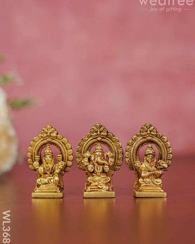 Brass Lakshmi Ganesha Saraswathi Idols In Frame - Set Of 3 Wl3689 Figurines