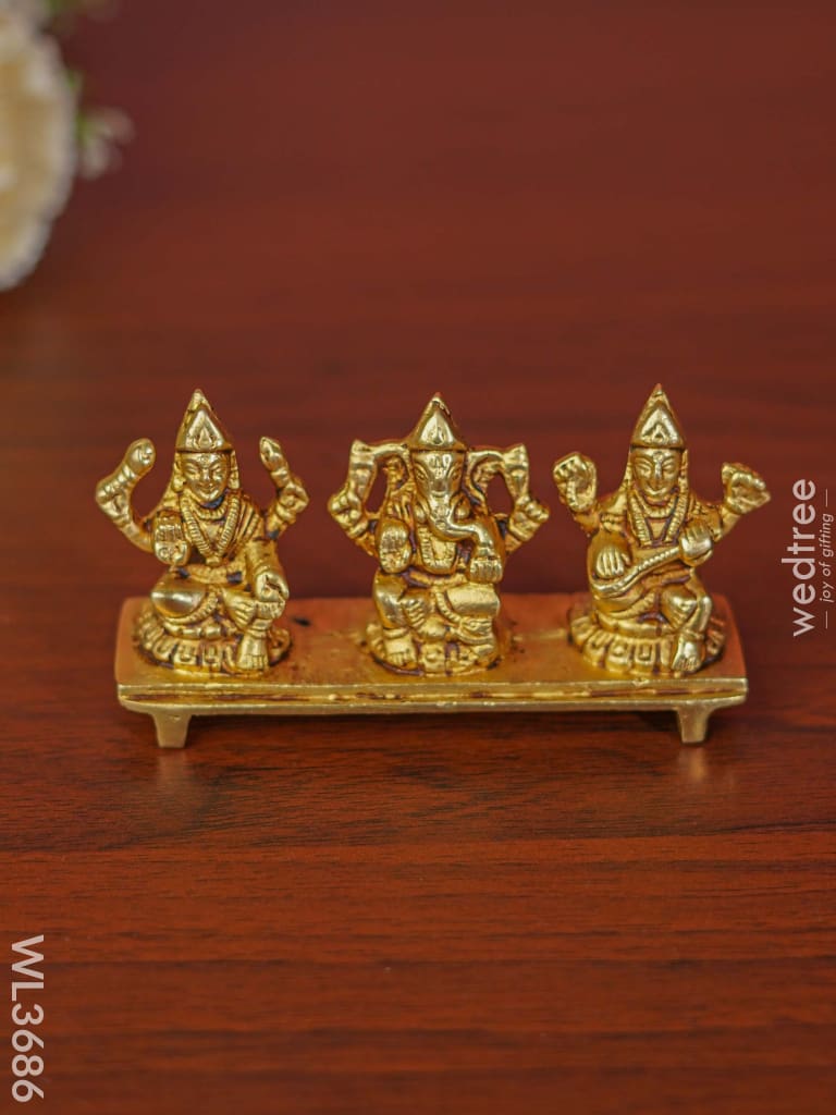 Brass Lakshmi Ganesha Saraswathi In Chowki - Wl3686 Figurines