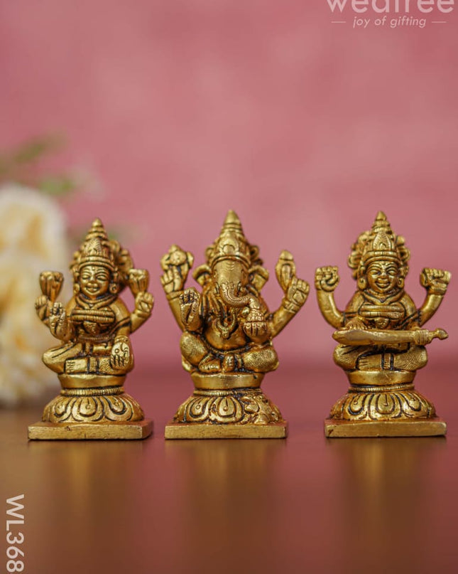 Brass Lakshmi Ganesha Saraswathi Idols - Set Of 3 Wl3688 Figurines