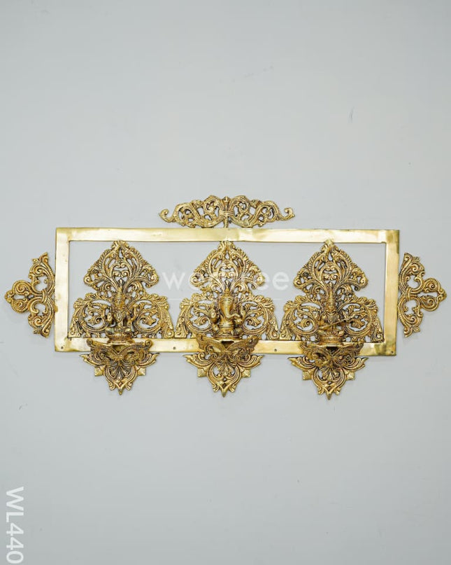 Brass Lakshmi Ganesha & Sarawathi Frame With Antique Finish - Wl4407 Wall Hanging