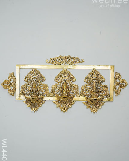 Brass Lakshmi Ganesha & Sarawathi Frame With Antique Finish - Wl4407 Wall Hanging