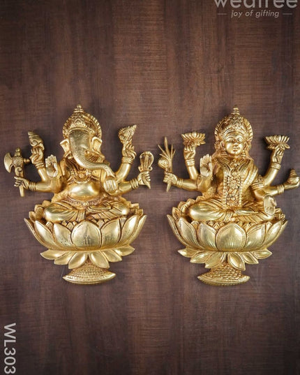 Brass Lakshmi Ganesha Wall Hanging - Set Of 2 Wl3038 Figurines