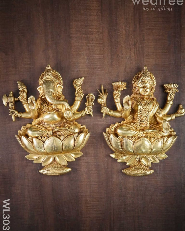 Brass Lakshmi Ganesha Wall Hanging - Set Of 2 Wl3038 Figurines
