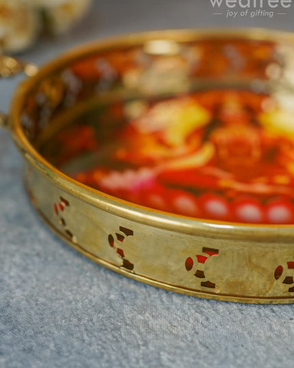 Brass Lakshmi Printed Tray - Wl4224 Utility