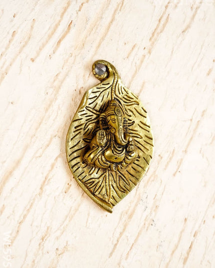 Brass Leaf Ganesha Wall Hanging - 5 inch - WL5958 - Brass Wall Hanging